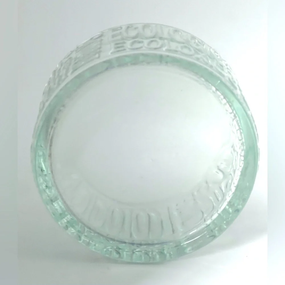 Vidreco Recycled Glass Bowl Embossed Ecologic Multi-Language Green Aqua 5x2.75”